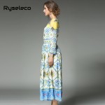 Ryseleco 2017 Spring Fashion European Runway Style Vintage Prints Long Sleeve Casual Maxi Dress Women Elegant Party Vestidos
