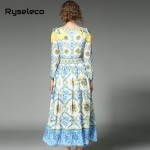Ryseleco 2017 Spring Fashion European Runway Style Vintage Prints Long Sleeve Casual Maxi Dress Women Elegant Party Vestidos