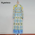 Ryseleco 2017 Spring Fashion European Runway Style Vintage Prints Long Sleeve Casual Maxi Dress Women Elegant Party Vestidos