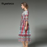 Ryseleco 2017 Summer Women Chiffon Dresses Ladies European Fashion Vintage Floral Prints Swing Shift Beach Wear Casual Clothing