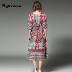 Ryseleco 2017 Summer Women Chiffon Dresses Ladies European Fashion Vintage Floral Prints Swing Shift Beach Wear Casual Clothing