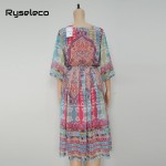 Ryseleco 2017 Summer Women Chiffon Dresses Ladies European Fashion Vintage Floral Prints Swing Shift Beach Wear Casual Clothing