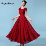 Ryseleco 2017 Women European Summer style Chiffon Short Sleeve Long Party Dresses Female Elegant Floor Length White Lace Vestido