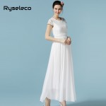 Ryseleco 2017 Women European Summer style Chiffon Short Sleeve Long Party Dresses Female Elegant Floor Length White Lace Vestido