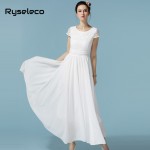 Ryseleco 2017 Women European Summer style Chiffon Short Sleeve Long Party Dresses Female Elegant Floor Length White Lace Vestido