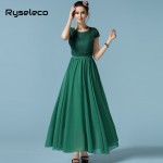 Ryseleco 2017 Women European Summer style Chiffon Short Sleeve Long Party Dresses Female Elegant Floor Length White Lace Vestido