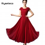 Ryseleco 2017 Women European Summer style Chiffon Short Sleeve Long Party Dresses Female Elegant Floor Length White Lace Vestido