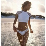 S -XL women's swimming suit bikinis women high waist swimsuit White Mesh Swimwear crochet Bikini Set maillot de bain biquini