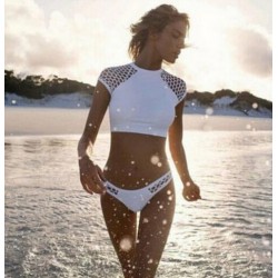 S -XL women's swimming suit bikinis women high waist swimsuit White Mesh Swimwear crochet Bikini Set maillot de bain biquini