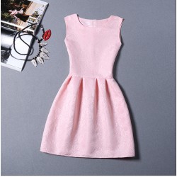 S-2XL 2018 New Spring Summer Dress O-neck Sleeveless Solid Color Party Women Dresses Ball Gown Base Vestidos Sundress Girls