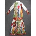 S-4XL 2017 new nice nice elegant print designer turn down collar long sleeve maix long bohemia full women's dresses vestido