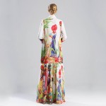 S-4XL 2017 new nice nice elegant print designer turn down collar long sleeve maix long bohemia full women's dresses vestido