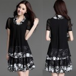 S-4XL free shipping 6colors plus size women clothing 2015Summer dress new Korean womens slim fit lace chiffon dress summer style