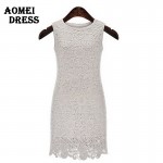 S 5XL Summer Sleeveless Crochet Dress Embroidery Lace Sundress Ladies White Black Women's Dresses Robes Slim workwear Tunics