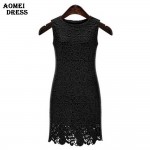 S 5XL Summer Sleeveless Crochet Dress Embroidery Lace Sundress Ladies White Black Women's Dresses Robes Slim workwear Tunics