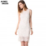 S 5XL Summer Sleeveless Crochet Dress Embroidery Lace Sundress Ladies White Black Women's Dresses Robes Slim workwear Tunics