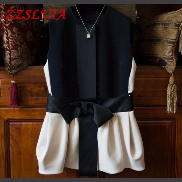 S-XL 2017 new fashion sweet brand big bow designer O neck sleeveless patchwork women's vest coat
