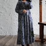 SCUWLINEN 2017 Spring Autumn Women Dress Vintage Print Long Sleeve Plus Size Maxi Long Loose Cotton Linen Dress Vestidos S172