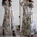SCUWLINEN 2017 Spring Autumn Women Dress Vintage Print Long Sleeve Plus Size Maxi Long Loose Cotton Linen Dress Vestidos S172