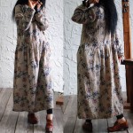SCUWLINEN 2017 Spring Autumn Women Dress Vintage Print Long Sleeve Plus Size Maxi Long Loose Cotton Linen Dress Vestidos S172