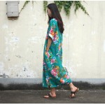 SCUWLINEN 2017 Women Summer Linen Dress Vintage Flower with Butterfly Print Loose Medium-Long Robe Plus Size Casual Dress S18