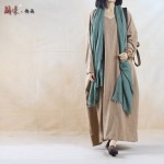 SCUWLINEN Vestido Linen Maxi Casual Dress 2017 Spring Pullover Long-sleeve Loose Plus Size Women Dress V-Neck Vintage Dress