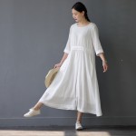 SCUWLINEN Vestidos 2017 Spring Summer Dress O-neck Half-sleeve Long Cotton Dress Women Casual Loose Cute White Dresses S305