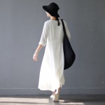 SCUWLINEN Vestidos 2017 Spring Summer Dress O-neck Half-sleeve Long Cotton Dress Women Casual Loose Cute White Dresses S305