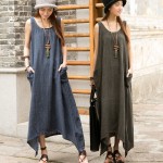 SCUWLINEN Vestidos 2017 Summer Dress Women Sleeveless Tank Linen Dress Irregular Hem Beach Party Dress Maxi Long Women Dress S17