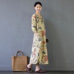 SCUWLINEN Vestidos 2018 Spring Autumn Women Dress Chinese Robes Vintage Print Plus Size Linen Dress Long Maxi Dress S30