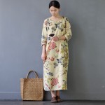 SCUWLINEN Vestidos 2018 Spring Autumn Women Dress Chinese Robes Vintage Print Plus Size Linen Dress Long Maxi Dress S30
