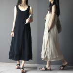 SCUWLINEN Vestidos Women Casual Summer Dresses 2017 Sleeveless Tropical  Long Linen Dress Vintage Solid Tank Black Dresses S03