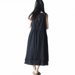 SCUWLINEN Vestidos Women Casual Summer Dresses 2017 Sleeveless Tropical  Long Linen Dress Vintage Solid Tank Black Dresses S03