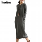 SCUWLINEN Winter Dress 2017 Vestido Women Dress Plus Size Velvet Thickening Thermal Basic Dress Long Sleeve Solid Warm Dress S59