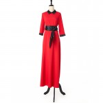 S.FLAVOR Brand women long dress Spriing Summer fashion slim vintage style turn-down collar vestidos with belt solid color