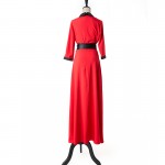 S.FLAVOR Brand women long dress Spriing Summer fashion slim vintage style turn-down collar vestidos with belt solid color