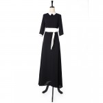 S.FLAVOR Brand women long dress Spriing Summer fashion slim vintage style turn-down collar vestidos with belt solid color