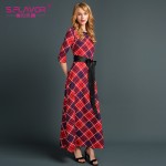 S.FLAVOR Brand women plaid printing long dress Russian style women patchwork loose floor-length vestidos Spring summer dress
