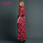 S.FLAVOR Brand women plaid printing long dress Russian style women patchwork loose floor-length vestidos Spring summer dress