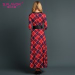 S.FLAVOR Brand women plaid printing long dress Russian style women patchwork loose floor-length vestidos Spring summer dress