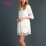 S.FLAVOR Women plus size L - 6XL Women Summer  Dress  Half sleeve lace patchwork loose Vestidos Hot Sale white Cotton mini dress