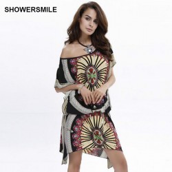 SHOWERSMILE Brand National Dress Indian Women Loose Tribal Print Maxi Dress Batwing Sleeve Irregular Hem Clothing Women Vestidos