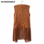 SHOWERSMILE Brand Women Fringe Vest Faux Suede Sleeveless Jacket Tassel Ethnic Waistcoat Ladies Gilet Fashion Female Clothing