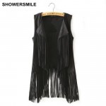 SHOWERSMILE Brand Women Fringe Vest Faux Suede Sleeveless Jacket Tassel Ethnic Waistcoat Ladies Gilet Fashion Female Clothing