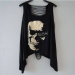 SIMPVALE Summer T shirt Women Loose Irregular Hem Skulls Print Tanks Sexy Behind Hollow Out Tank Tops Free Size