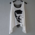 SIMPVALE Summer T shirt Women Loose Irregular Hem Skulls Print Tanks Sexy Behind Hollow Out Tank Tops Free Size