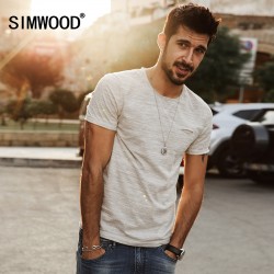 SIMWOOD 2017 New Spring  Summer T shirts Men Fashion curling short - sleeved Slim stretch Vintage Tees TD1129