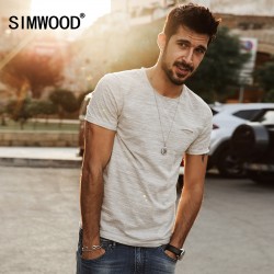 SIMWOOD 2017 New Spring  Summer T shirts Men Fashion curling short - sleeved Slim stretch Vintage Tees TD1129