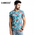 SIMWOOD 2017 Spring Summer Hawaiian  T Shirts Men 100% Pure Cotton Brand Clothing Print  Tees Plus Size Slim Fit TD1168