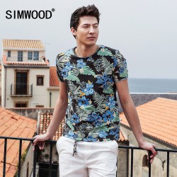 SIMWOOD 2017 Summer New Hawaiian  T shirts Men Shorts Sleeve Print  O neck Slim Fit 100% Pure Cotton Tees Plus Size  TD1181